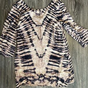 Women's Billabong Back Cutout Tunic Shirt Bleach Tie Dye Large